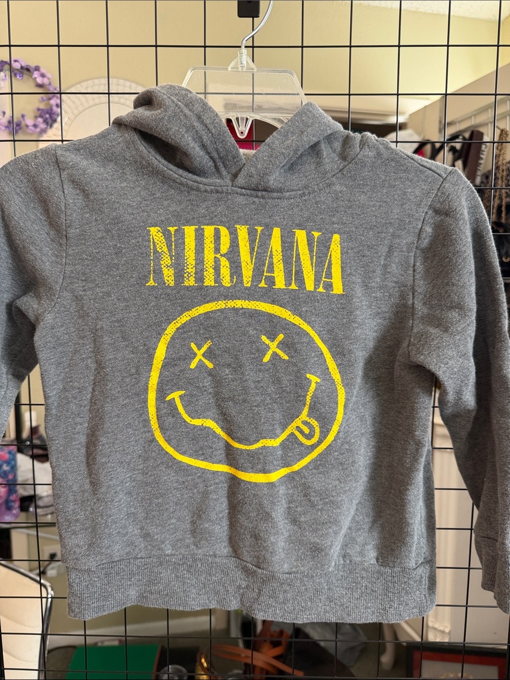 NIRVANA Gray Kids Hoodie with Yellow Smiley Graphic